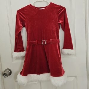 Bonnie Jean Santa Chrimas Dress Glitter Red Velveteen with White Faux Fur Size 7